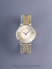 Cartier Must 21 LM 123000P Quartz Cal. 90 SS/GP, Two-tone dial (SWISS MADE marked), includes box, booklets, warranty (1994), and tag, overhauled.