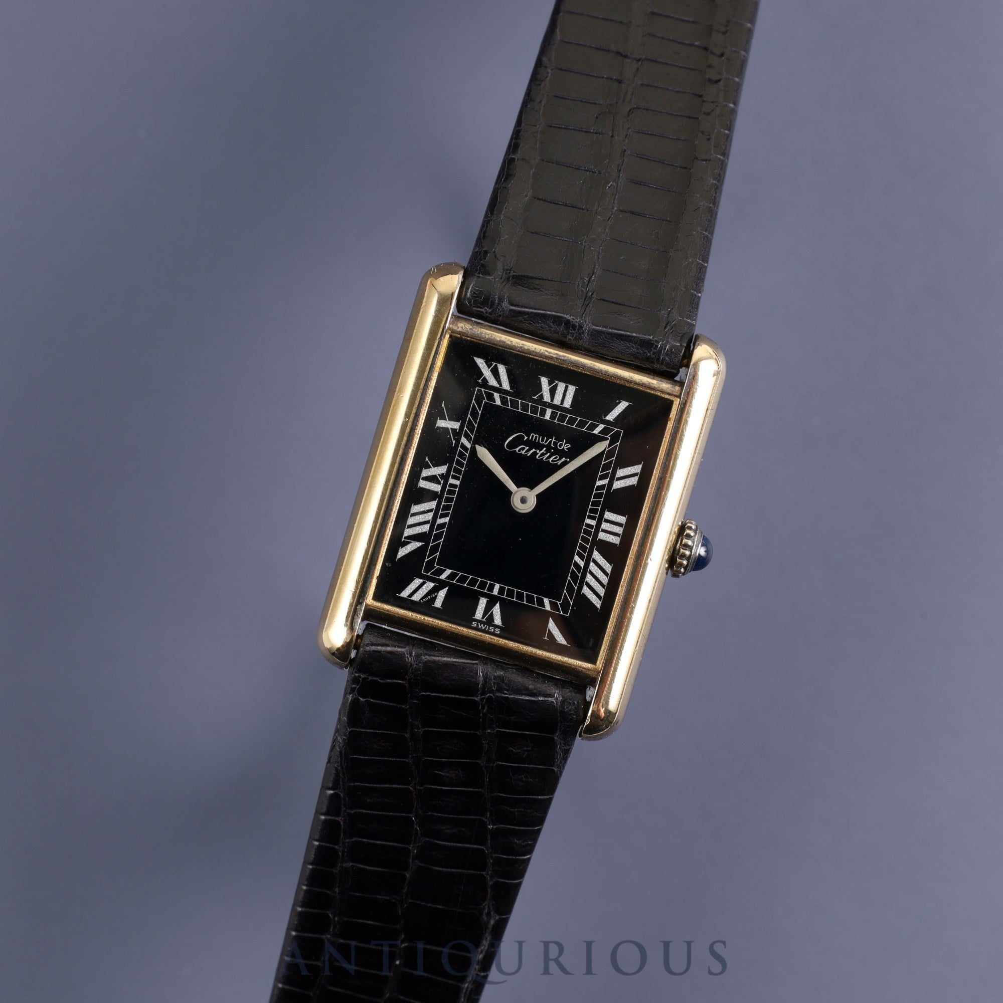 Cartier Must Tank LM Manual winding Cal.78-1 SV925 Leather Genuine buckle (GP) Black Roman dial Overhauled