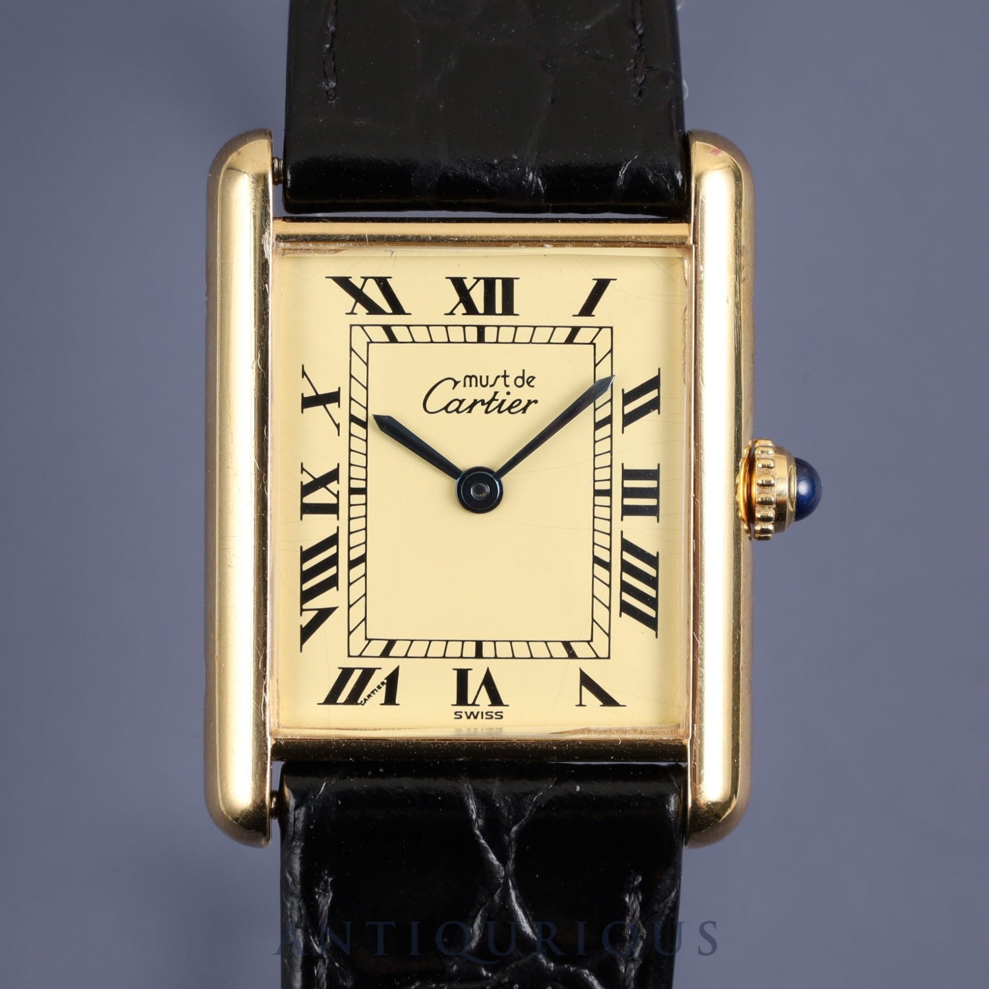 CARTIER MUST TANK LM 590005 Quartz Cal.069 SV925 Leather Ivory Dial Overhauled and Refurbished to New Condition