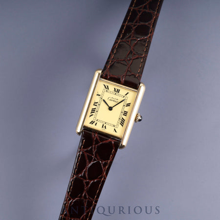 カルティエ マストタンク LM 手巻き SV925 革 純正尾錠（GP) アイボリーローマン文字盤 オーバーホール済み