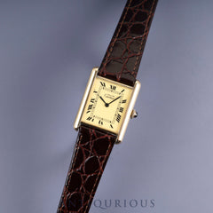 カルティエ マストタンク LM 手巻き SV925 革 純正尾錠（GP) アイボリーローマン文字盤 オーバーホール済み