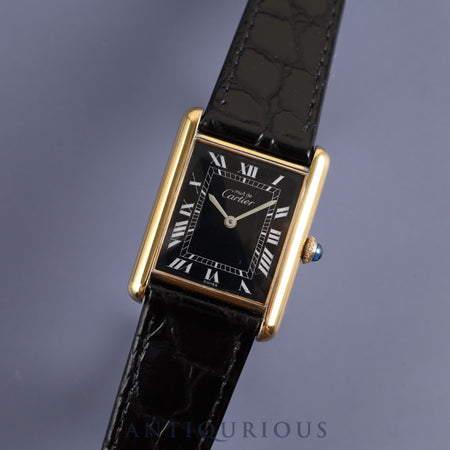 Cartier Must Tank LM Manual winding Cal.78-1 SV925 Leather Genuine buckle (GP) Black Roman dial Overhauled