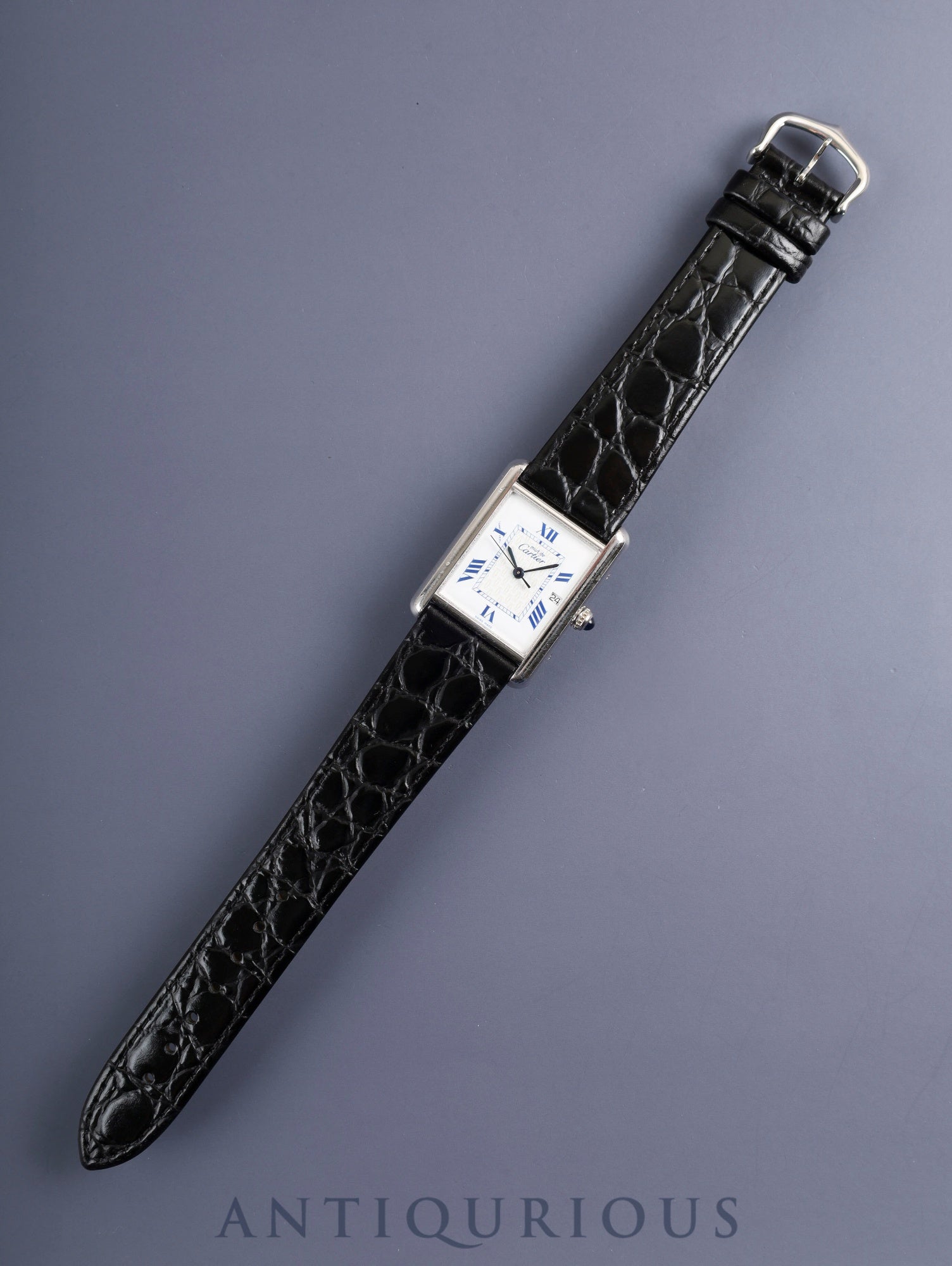 Cartier Must Tank GM (XL) 2414 Quartz Movement, SV925 Leather, Genuine Pin Buckle (Stainless Steel), White Roman Dial (SWISS MADE Marking), Completely Serviced at a Cartier Boutique