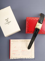Cartier Must Tank LM 590005 Quartz Cal.- SV925 Original leather strap Original pin buckle (GP) Ivory Roman dial (SWISS MADE) Box, booklet, warranty card (1991 / details not specified) Complete service performed at Cartier boutique