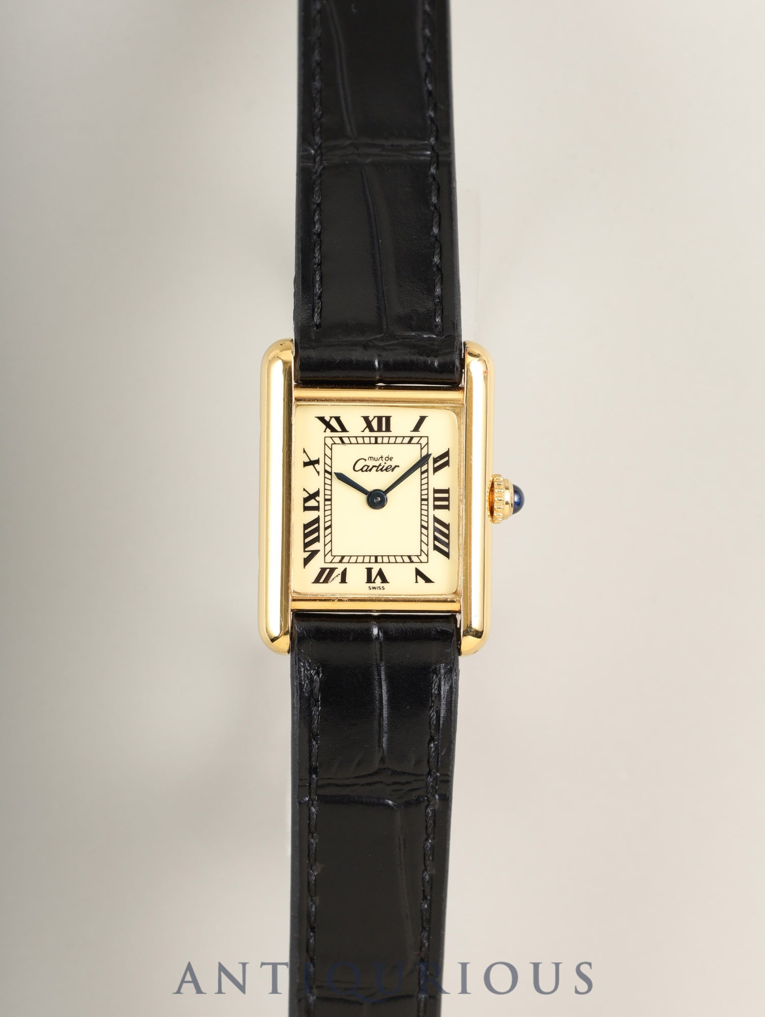 Cartier Must Tank SM W1003153 / 1613 Quartz Caliber 057 SV925 Leather Strap with Genuine GP Buckle Ivory Roman Dial (SWISS Marking) Circa 1982-1995 Overhauled
