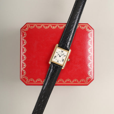 カルティエ マストタンク MM W1013654 / 2415 クォーツ Cal.057 SV925 革 純正Dバックル（GP） ホワイト飛びローマン文字盤（SWISS MADE表記）箱 オーバーホール済み