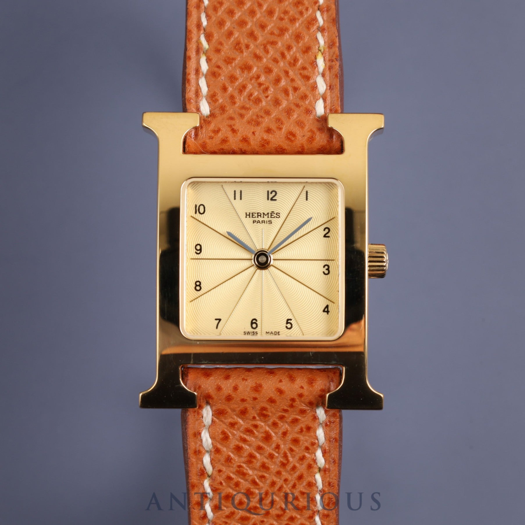 HERMES エルメス H WATCH Hウォッチ HH1.201 クォーツ SS 革 純正尾錠（GP）シャンパン文字盤 箱 未使用品