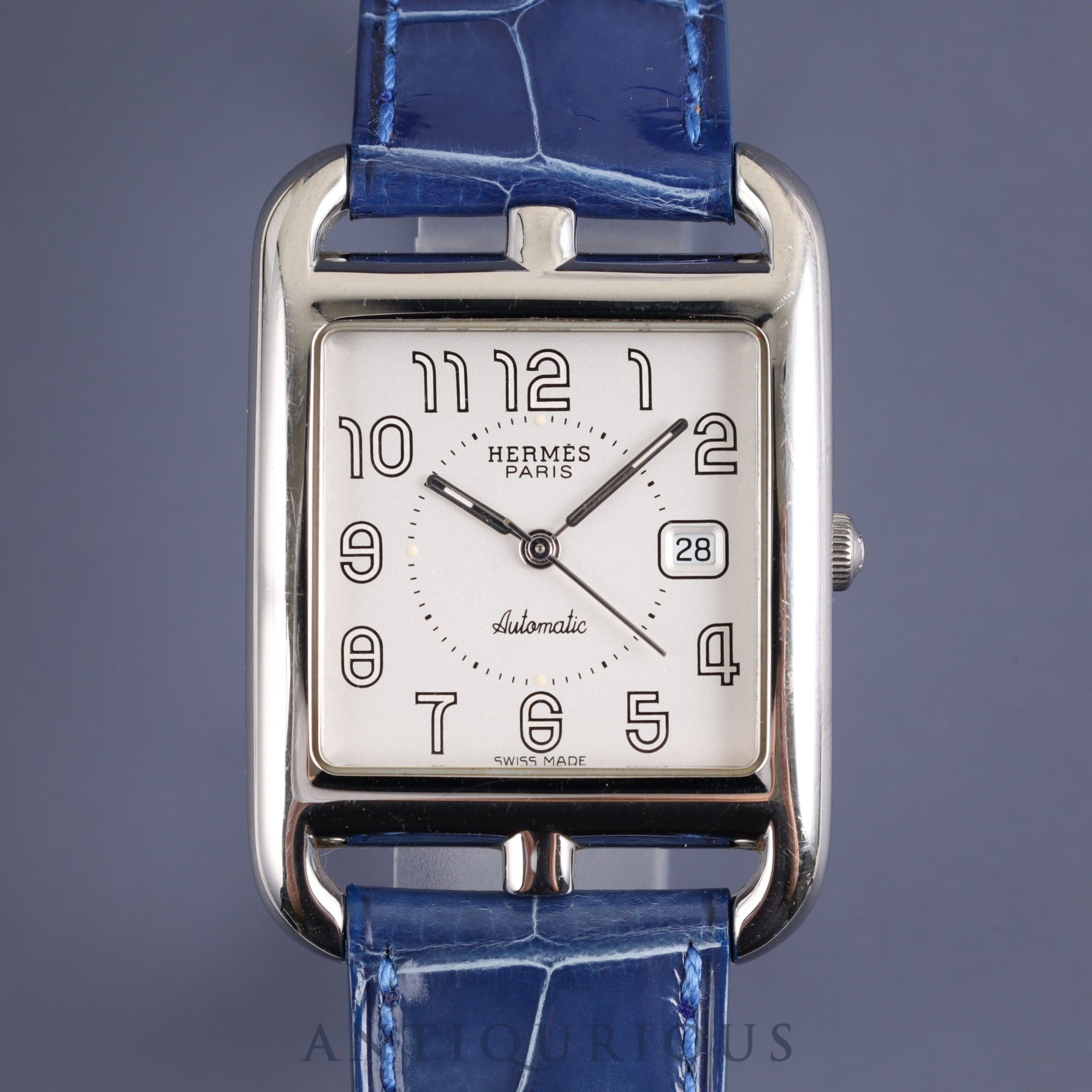 Hermes Cape Cod CC1.710 Automatic SS JEAN-CLAUDE PERRIN Leather Strap Silver Dial Overhauled