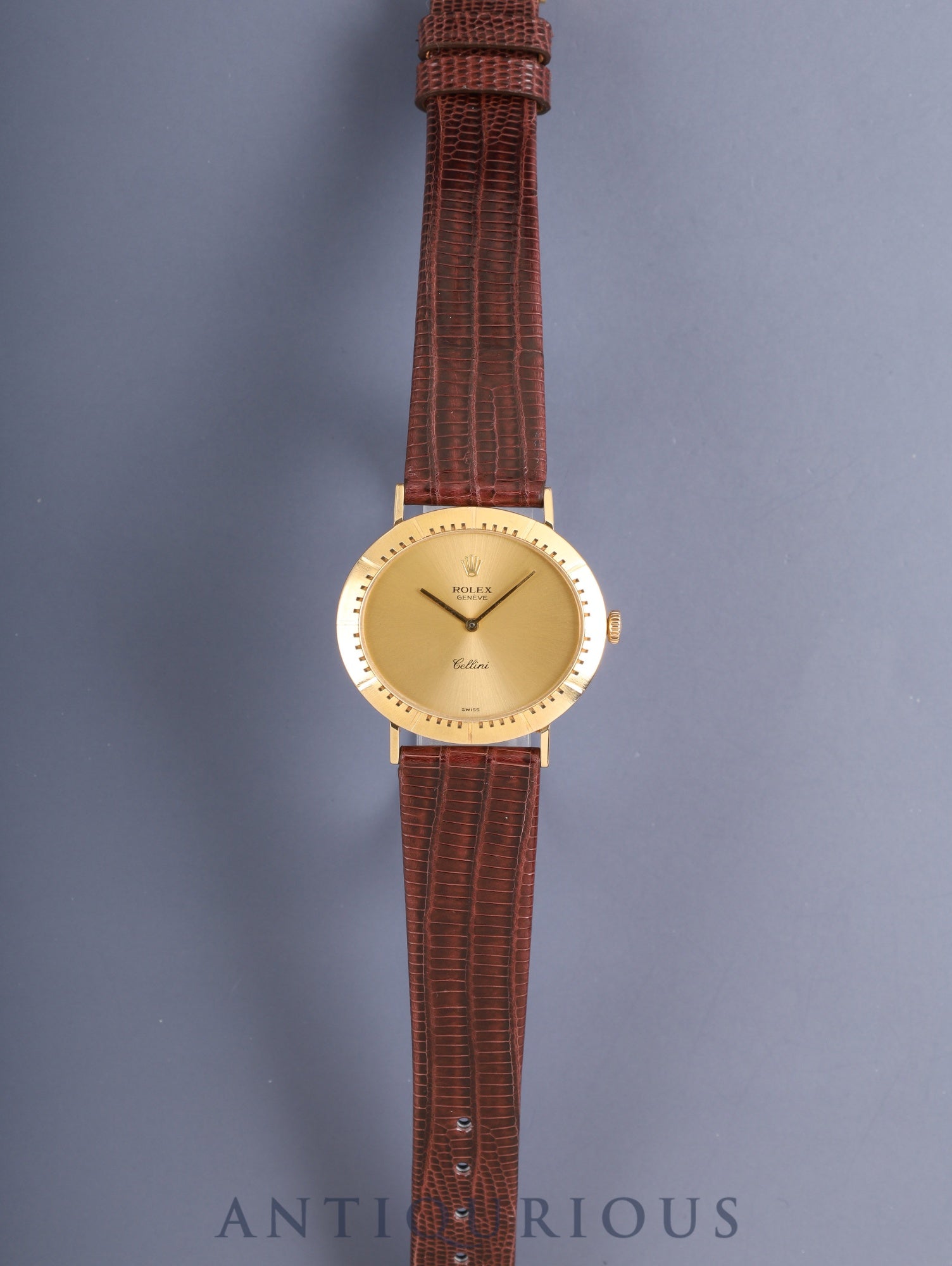 Rolex Cellini 4083 Manual Winding Caliber 1601 750YG Leather Watch with Genuine Pin Buckle (GP) Champagne Dial E Series (1990-1991) Overhauled