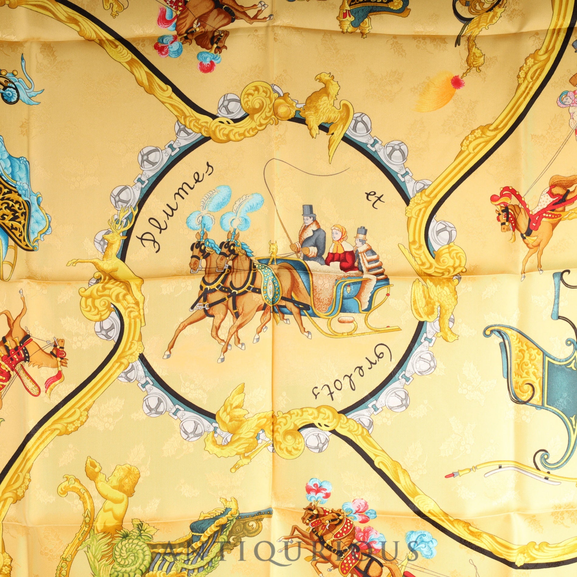 Hermes Scarf Carré 90 Feather and Bell Case SILK 100%