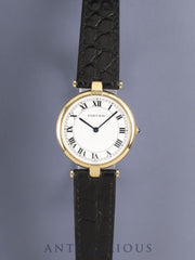 Cartier Vendome VLC LM 81001 Quartz Cal.90.06 750YG Leather Original Pin Buckle (GP) White Roman Dial (SWISS) with Original Leather Strap Overhauled and Serviced at Cartier Boutique