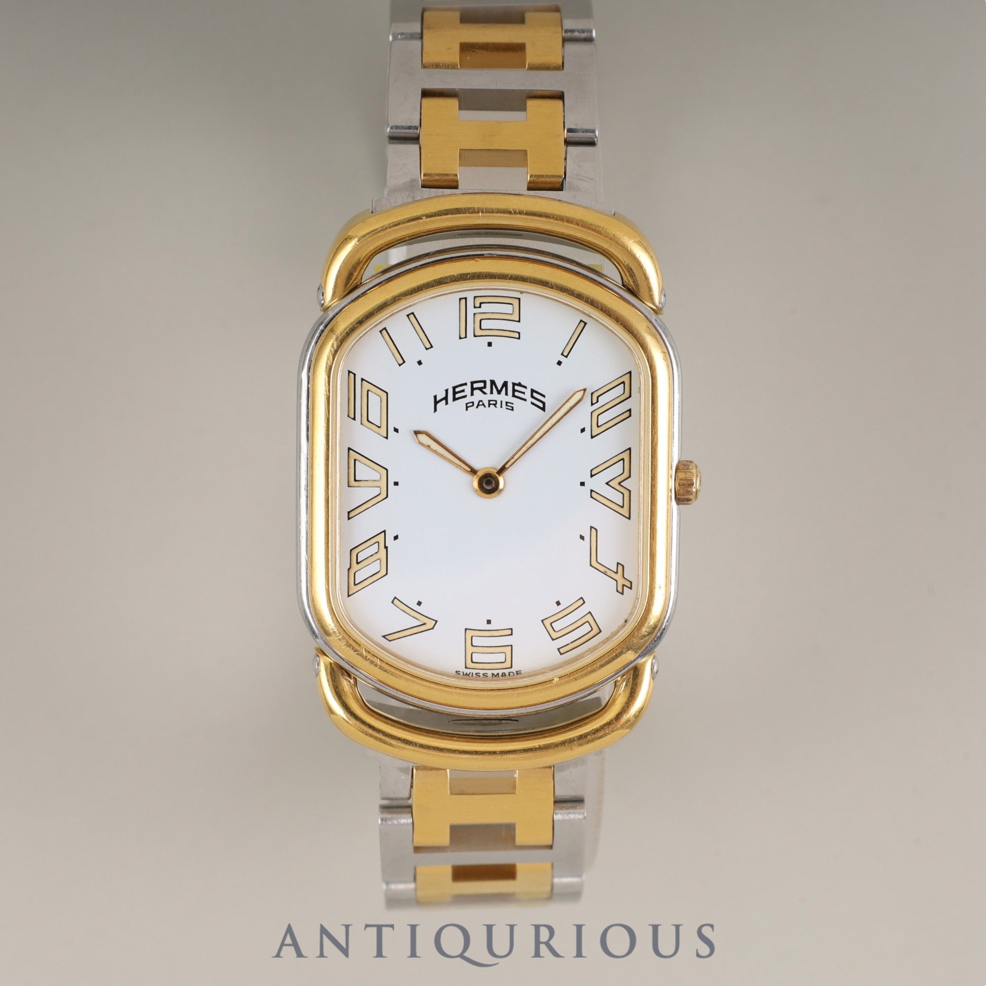Hermes Rally 76.03 Quartz Cal.256.041 SS/GP SS/GP White Dial Box Warranty Booklet Tag Overhauled