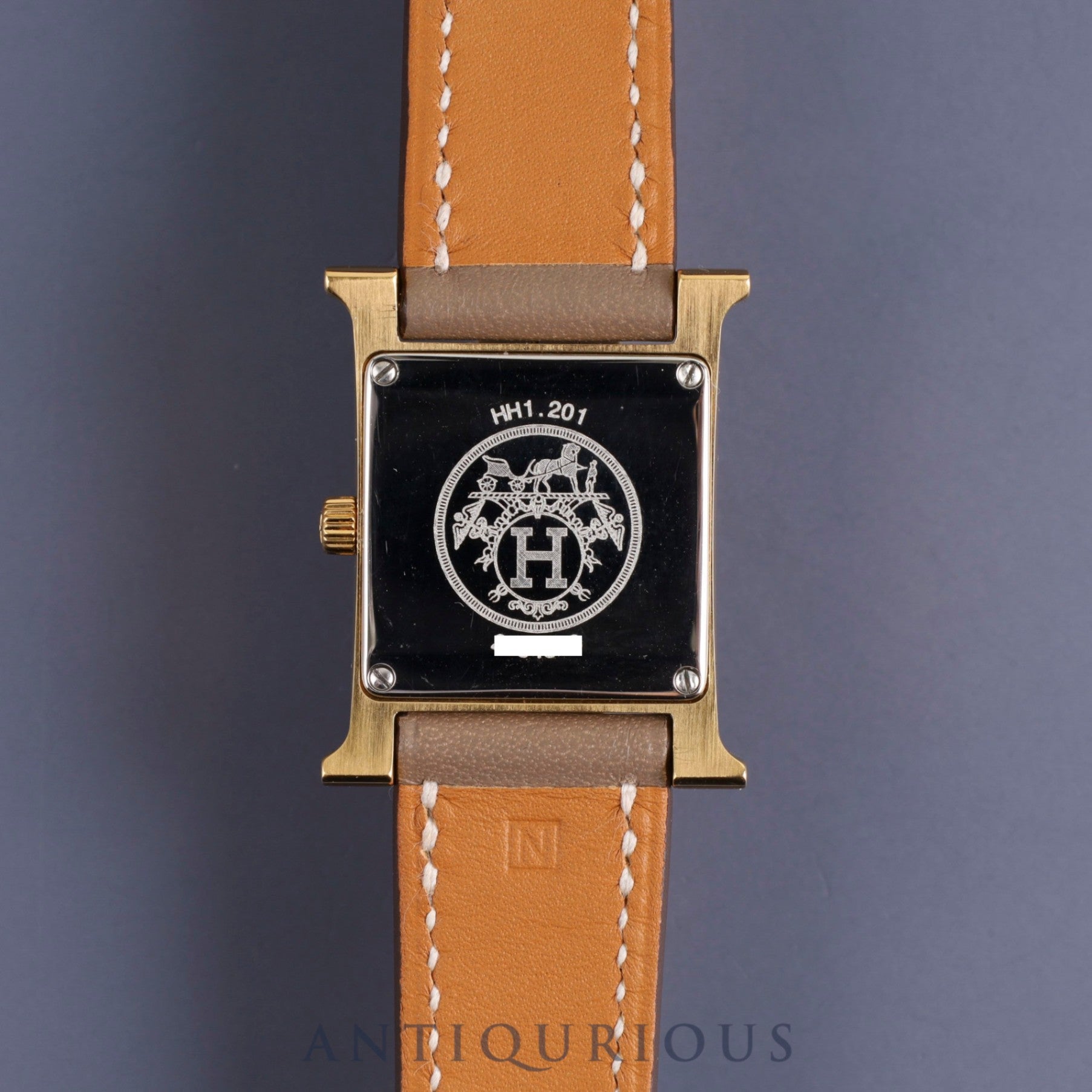 Hermes H Watch HH1.201 Quartz GP Genuine Leather Strap Gold Dial Box Warranty (2004) Overhauled