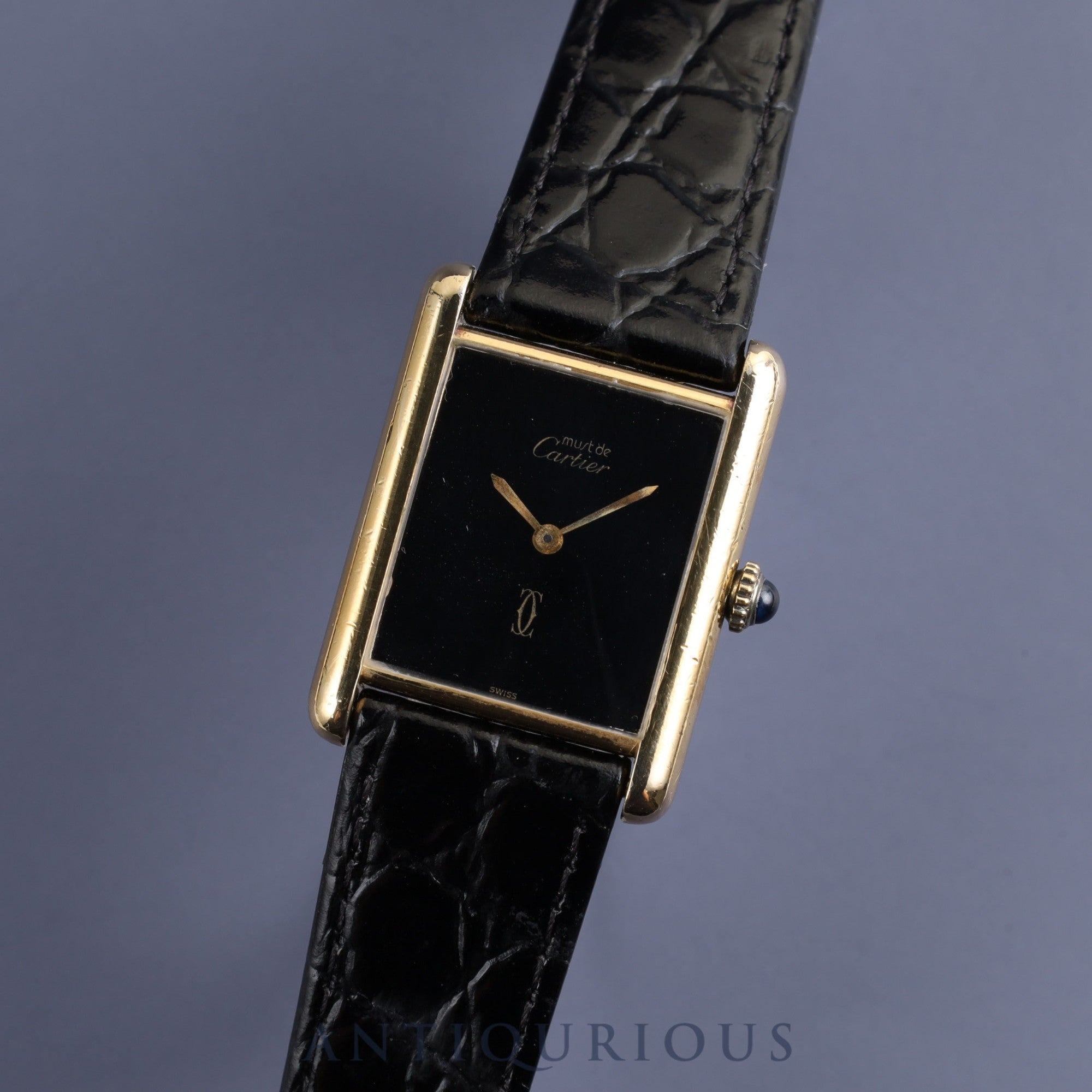 Cartier Must Tank LM Manual winding Cal.78-1 SV925 Leather Genuine buckle (GP) Black onyx dial Overhauled New finish