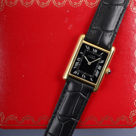 カルティエ マストタンク LM 手巻き Cal.78-1 SV925 革 純正尾錠（GP） ブラックローマン文字盤 箱 オーバーホール済み 新品仕上げ済み