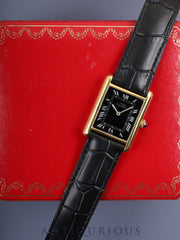 Cartier Must Tank LM Manual Winding Cal. 78-1 SV925 Leather Genuine D Buckle (GP) Black Roman Dial Box Overhauled and Finished to Like New
