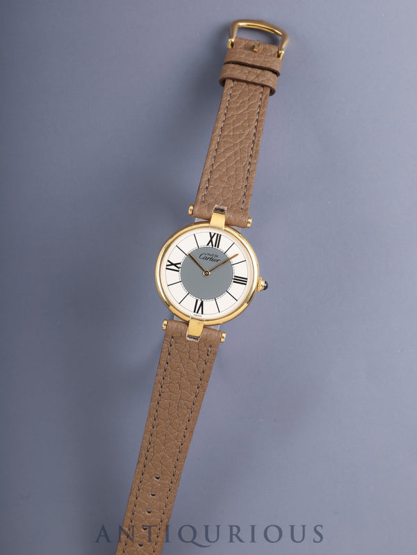 カルティエ マスト ヴァンドーム VLC LM 590003 クォーツ Cal.90 SV925 革 純正ピンバックル（GP） グレー飛びローマン文字盤 オーバーホール済み