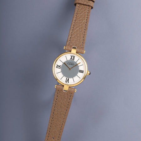 カルティエ マスト ヴァンドーム VLC LM 590003 クォーツ Cal.90 SV925 革 純正ピンバックル（GP） グレー飛びローマン文字盤 オーバーホール済み