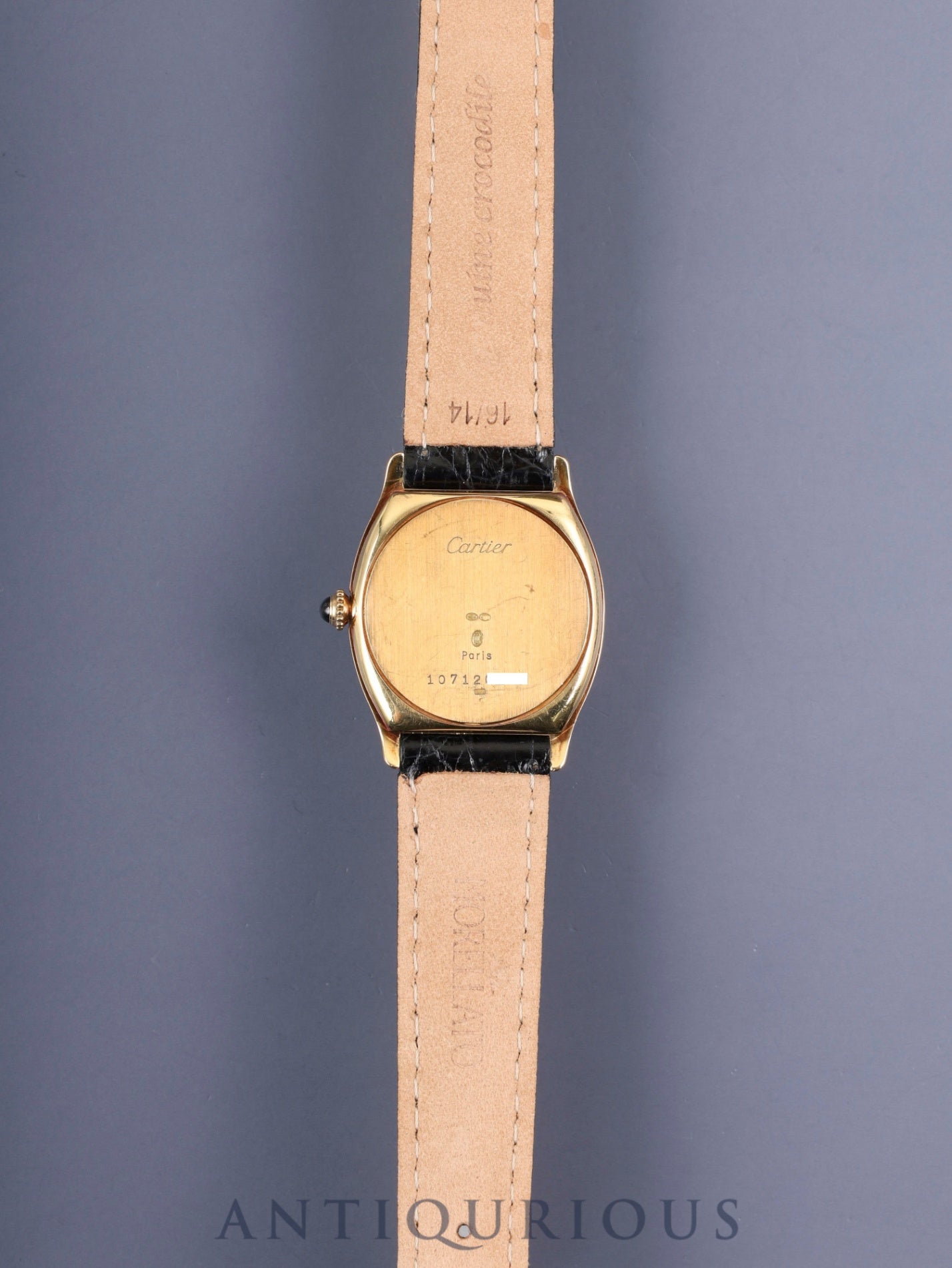 カルティエ トーチュ LM 10712 手巻き Cal.7001（プゾー）750YG 革 純正尾錠（750YG）ホワイトローマン文字盤（PARIS表記）  純正革ベルト オーバーホール済み