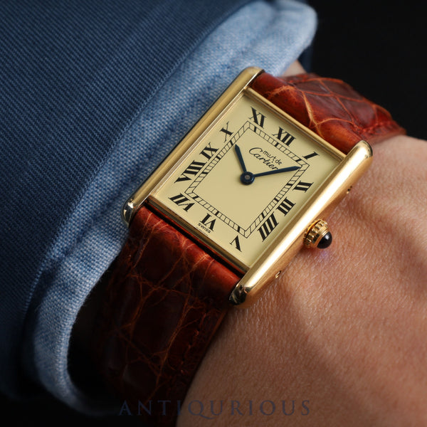 Cartier Must Tank LM W1002753/590005 Quartz Cal.90 SV925 Leather Genuine Buckle (GP) Ivory Roman Dial Overhauled