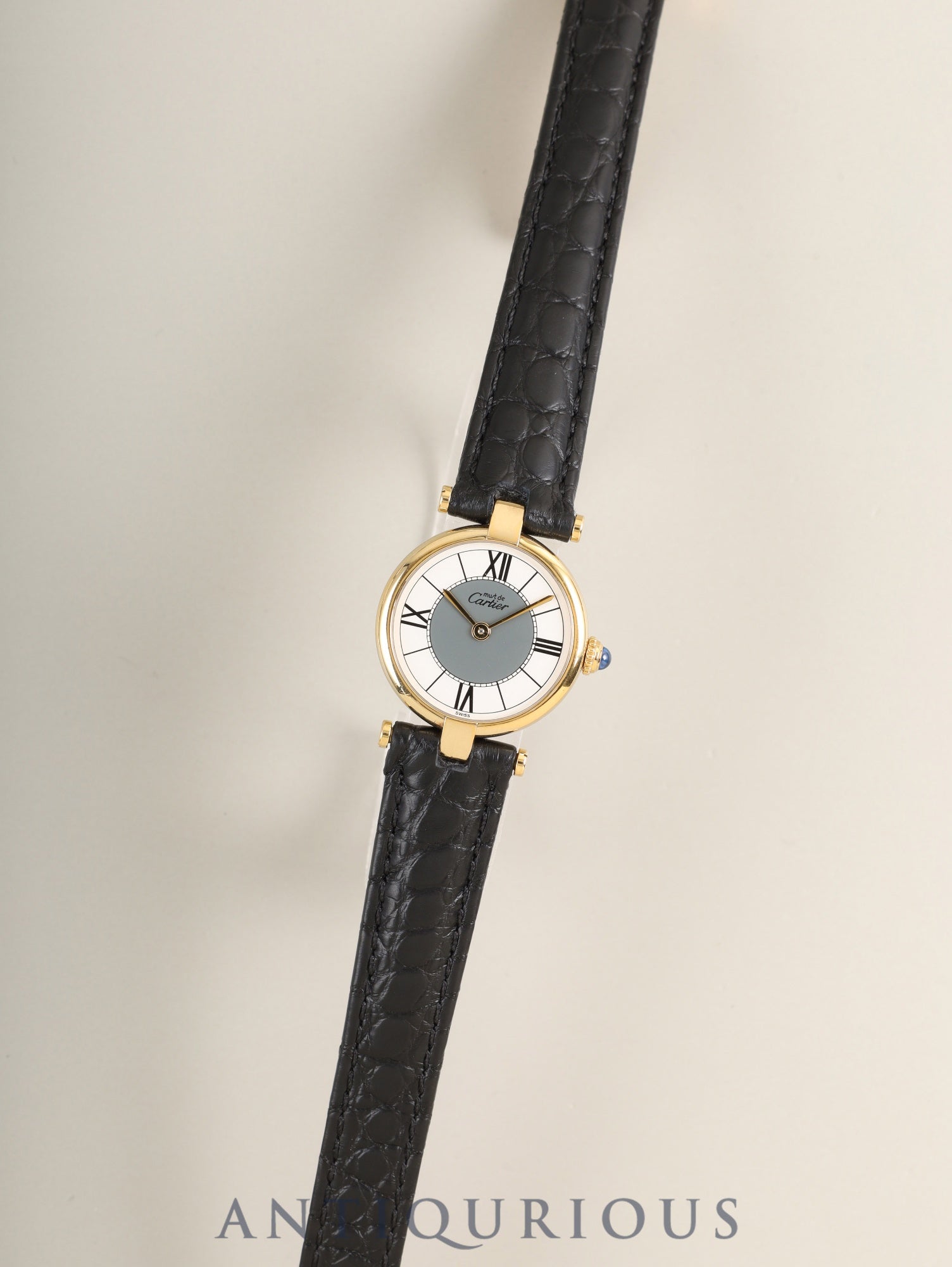 Cartier Must Vendome VLC SM 590004 Quartz Cal.90 SV925 Leather Genuine GP Deployment Buckle Center Gray Roman Dial Box Booklets Warranty (1993) Overhauled