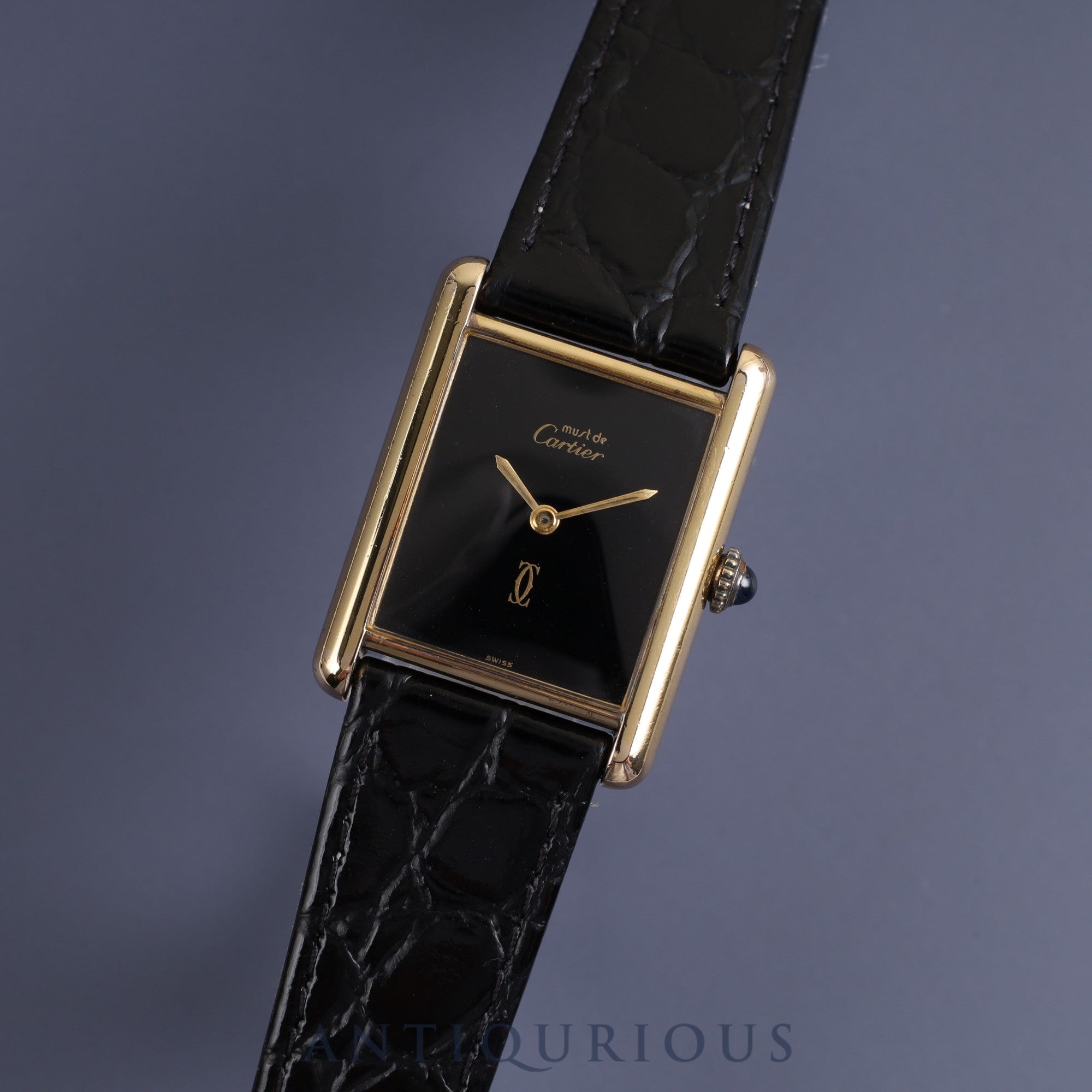 CARTIER Must Tank LM Manual winding 925 Leather Genuine buckle (GP) Black onyx dial Overhauled