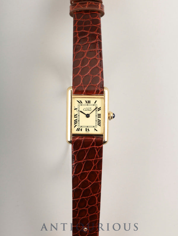 Cartier Must Tank SM 5057001 Quartz Caliber 057 SV925 Leather Strap with Genuine GP Buckle, Ivory Roman Dial (SWISS Marking), Overhauled