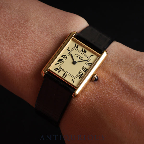 カルティエ マストタンク LM 手巻き Cal.78-1 SV925 革 純正尾錠（GP） アイボリーローマン文字盤 オーバーホール済み