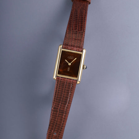 カルティエ マストタンク LM 手巻き Cal.78-1/ETA2512 SV925 革 純正尾錠（GP）マホガニー文字盤（SWISS表記）  オーバーホール済み