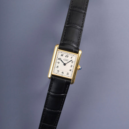 カルティエ マストタンク LM 590005 クォーツ Cal.90 SV925 革 純正Dバックル（GP） アラビア文字盤（SWISS表記） オーバーホール済み 新品仕上げ済み