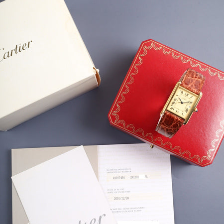 Cartier Must Tank GM (XL) W1017454 / 2413 Quartz Cal.687 SV925 Original leather strap Original deployant buckle (GP) Ivory Roman dial (SWISS MADE表記) Box Booklet Guarantee card (2001) Overhauled