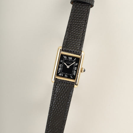 カルティエ マストタンク SM 手巻き Cal.78-1 SV925 革 純正ピンバックル（GP）ブラックローマン文字盤（SWISS表記 ）オーバーホール済み