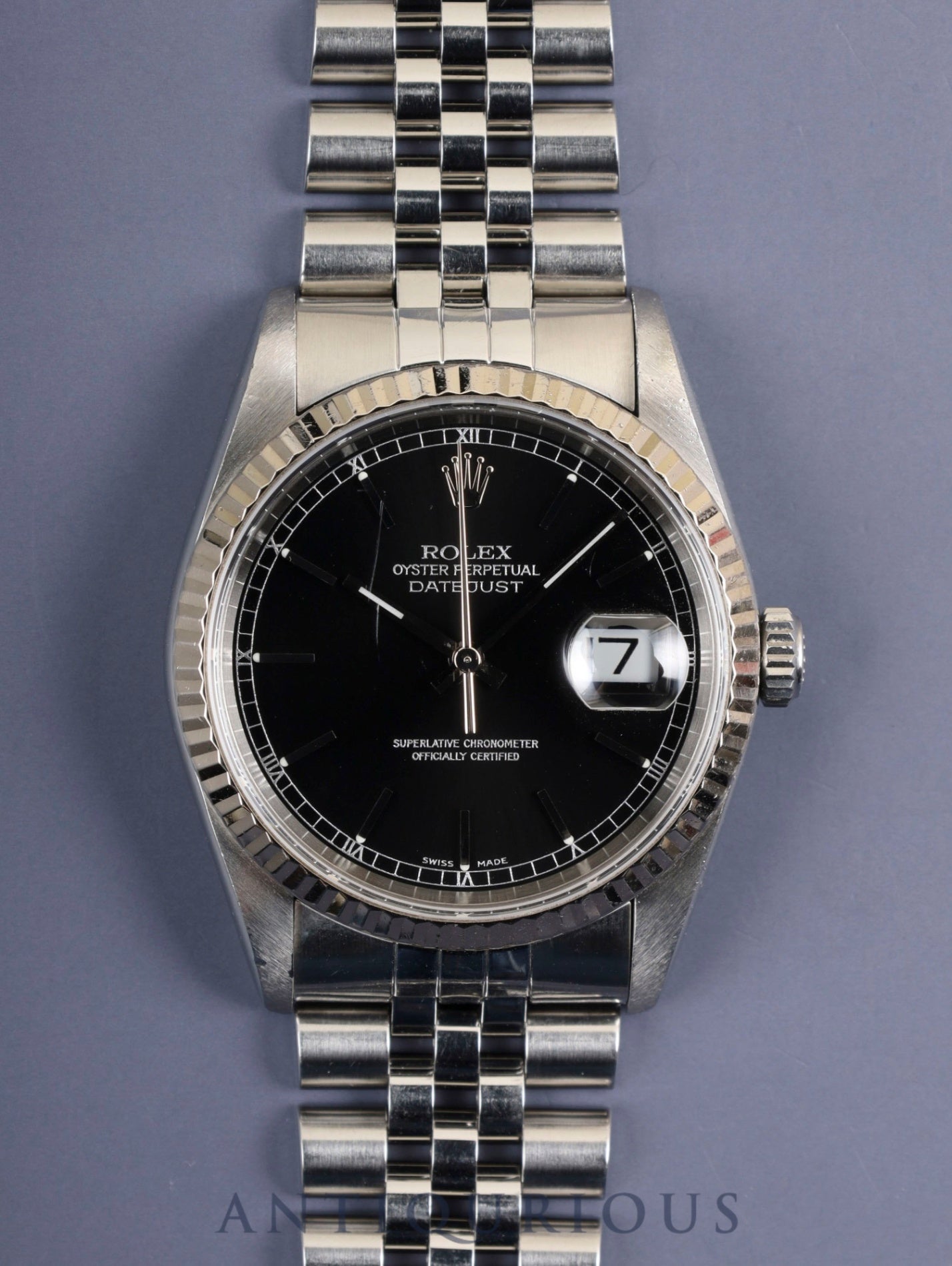 ロレックス デイトジャスト 16234 自動巻き Cal.3135 SS/WG SS ブラック文字盤 U番（1997） 保証書（1999年） 国際サービス保証書（2018年）オーバーホール済み