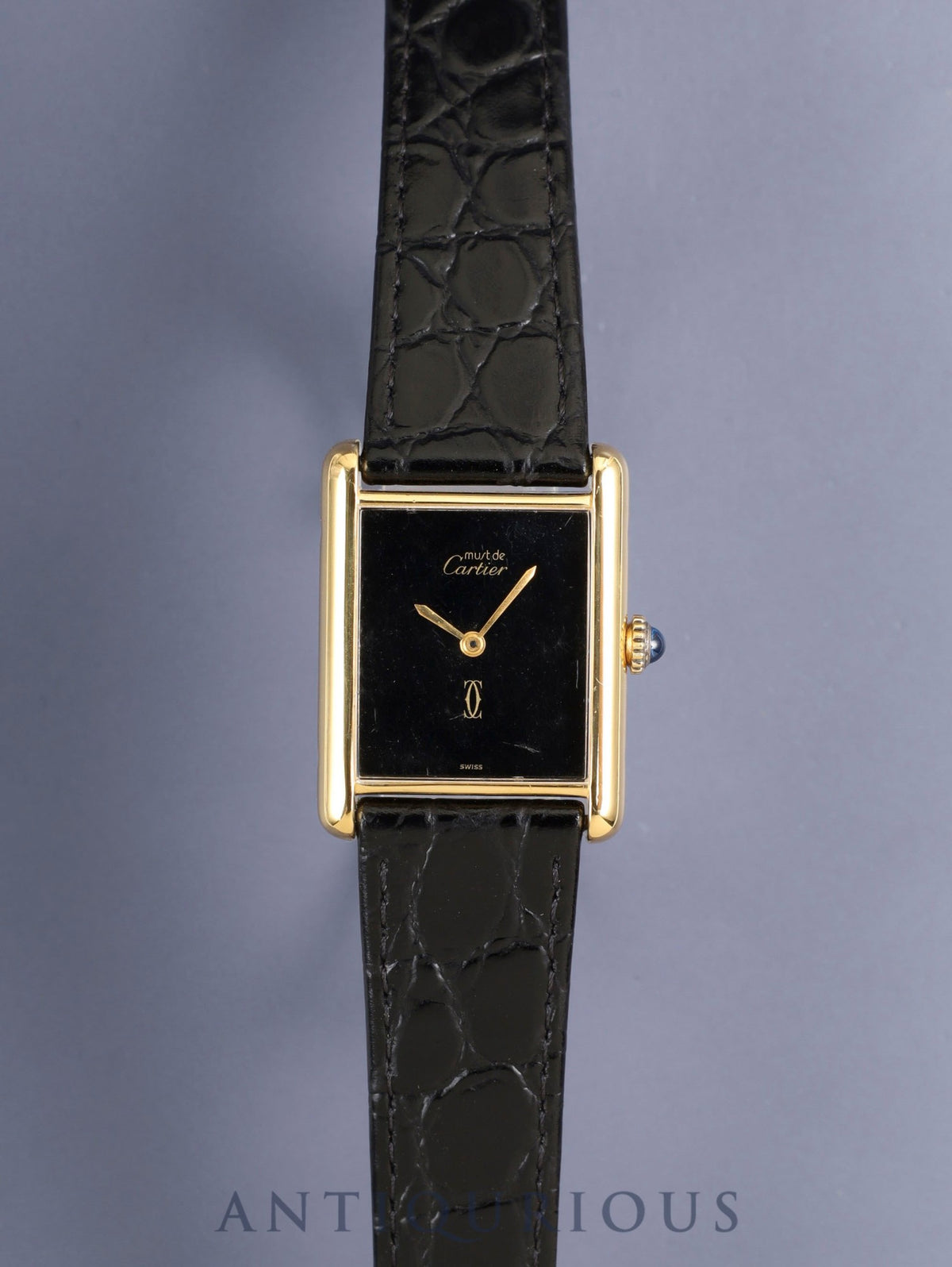 Cartier Must Tank LM 6 Hand-wound Cal.78-1 SV925 Leather Genuine Pin Buckle (GP) Onyx Dial (SWISS marking) Overhauled Polished
