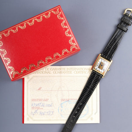 カルティエ マストタンク LM 6 81006 クォーツ SV925 革 純正ピンバックル（GP）フロントトリニティ文字盤（SWISS表記）箱 冊子 保証書（1995年）カルティエブティックにてコンプリートサービス済み