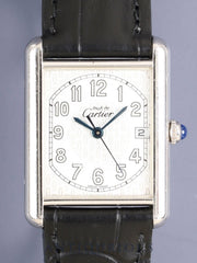 Cartier Must Tank GM (XL) 2414 Quartz Cal.687 SV925 Leather Genuine Deployant Buckle (SS) Telephone Arabic CC Dial (SWISS MADE) Overhauled
