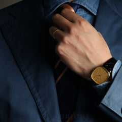 セイコー クレドール 9570-5230 クォーツ K18YG 革 ゴールド文字盤