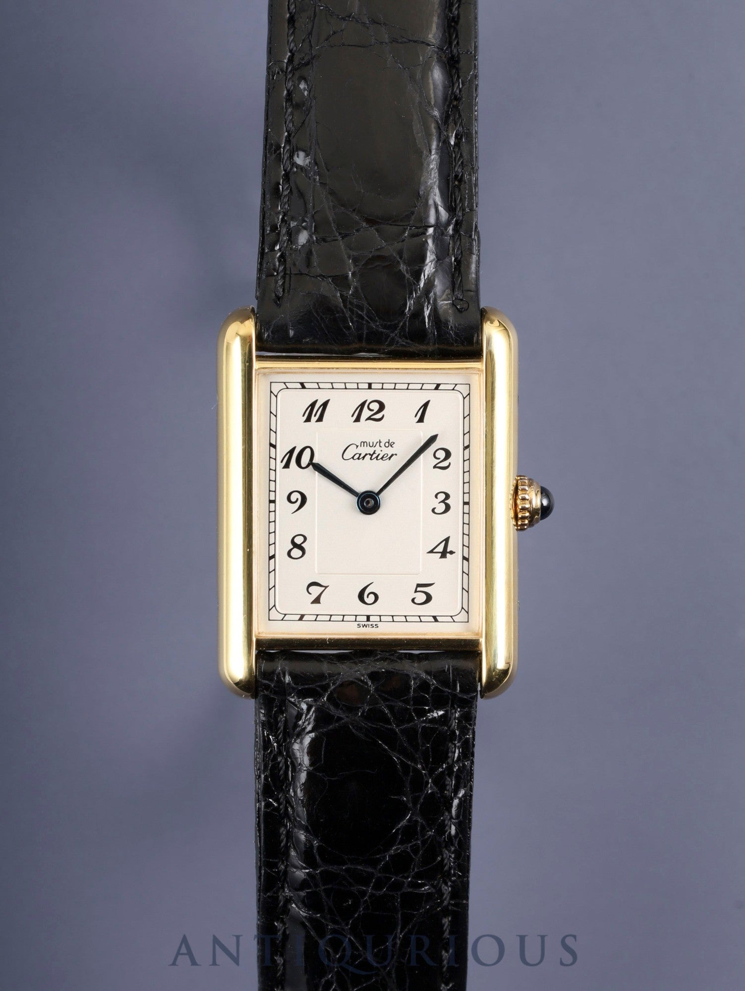 カルティエ マストタンク LM 590005 クォーツ Cal.90 SV925 革 純正Dバックル（GP）アラビア文字盤 オーバーホール済み 新品仕上げ済み