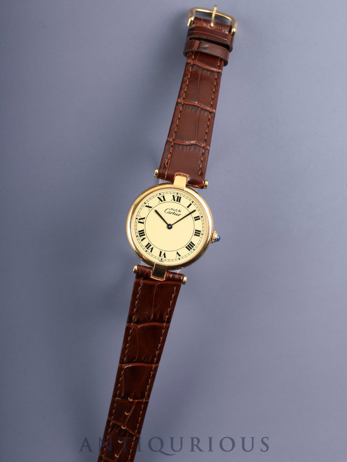 Cartier Must Vendôme VLC LM W1001853 / 590003 Quartz Caliber 90 SV925 Leather Strap with Genuine GP Buckle, Ivory Roman Dial, Overhauled