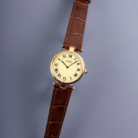 カルティエ マスト ヴァンドーム VLC LM W1001853 / 590003 クォーツ Cal.90 SV925 革 純正尾錠（GP）アイボリーローマン文字盤 オーバーホール済み