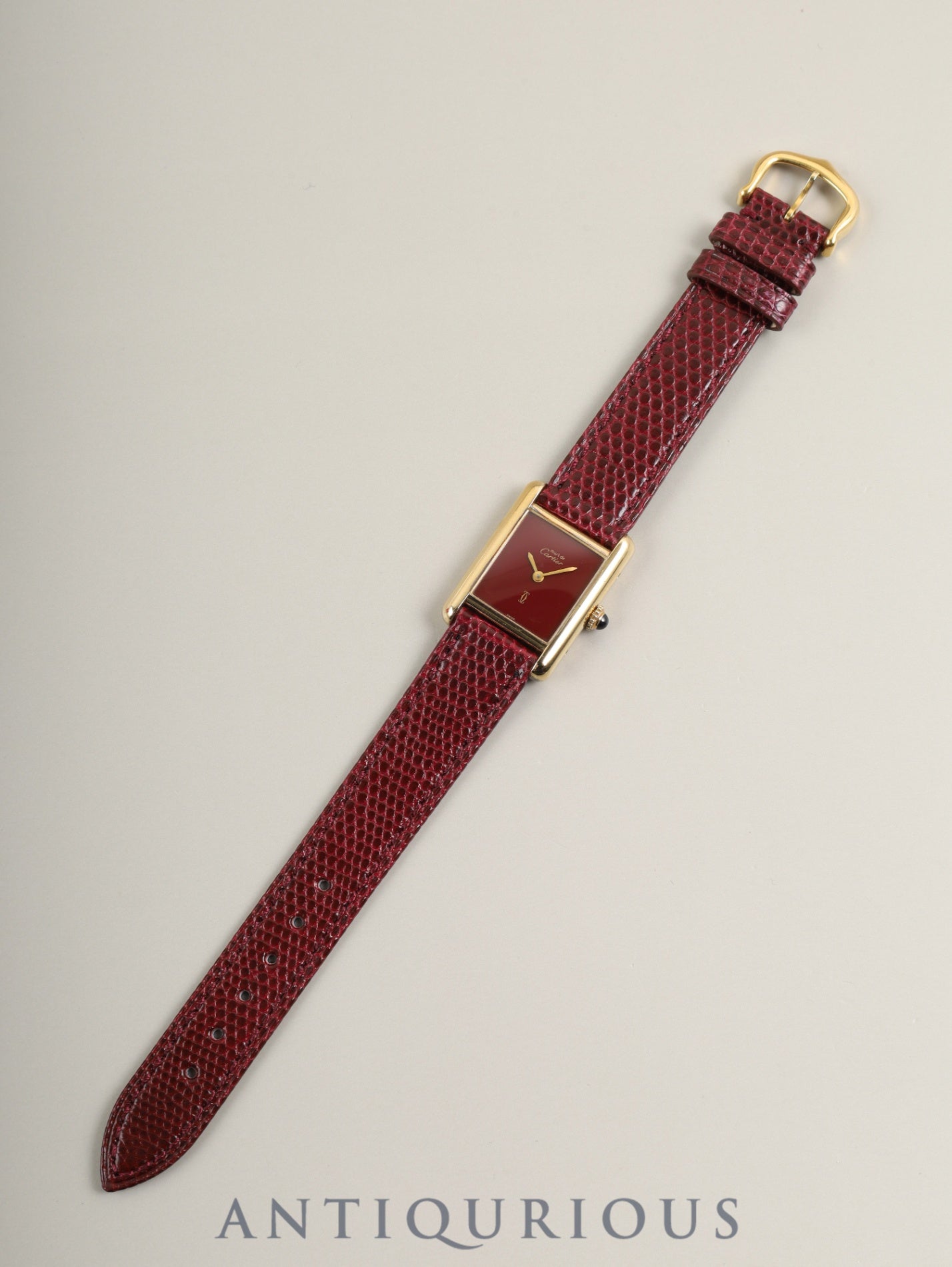 Cartier Must Tank SM Hand-wound Cal.78-1 SV925 Leather Genuine Pin Buckle (GP) Garnet Dial Bordeaux Dial (SWISS marking) Box Manual Warranty (1981 / one digit serial difference) with genuine leather strap, overhauled
