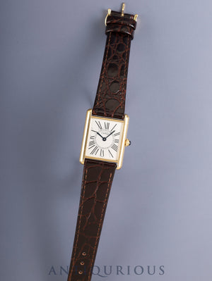 Cartier Must Tank LM 590005 Quartz Cal.90 SV925 Leather Original Pin Buckle (GP) Opaline Dial (SWISS marking) Overhauled