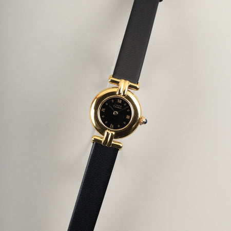 カルティエ マストコリゼ W100753 / 590002 クォーツ Cal.690 SV925 革 純正尾錠（GP）ブラック飛びローマン文字盤 オーバーホール済み