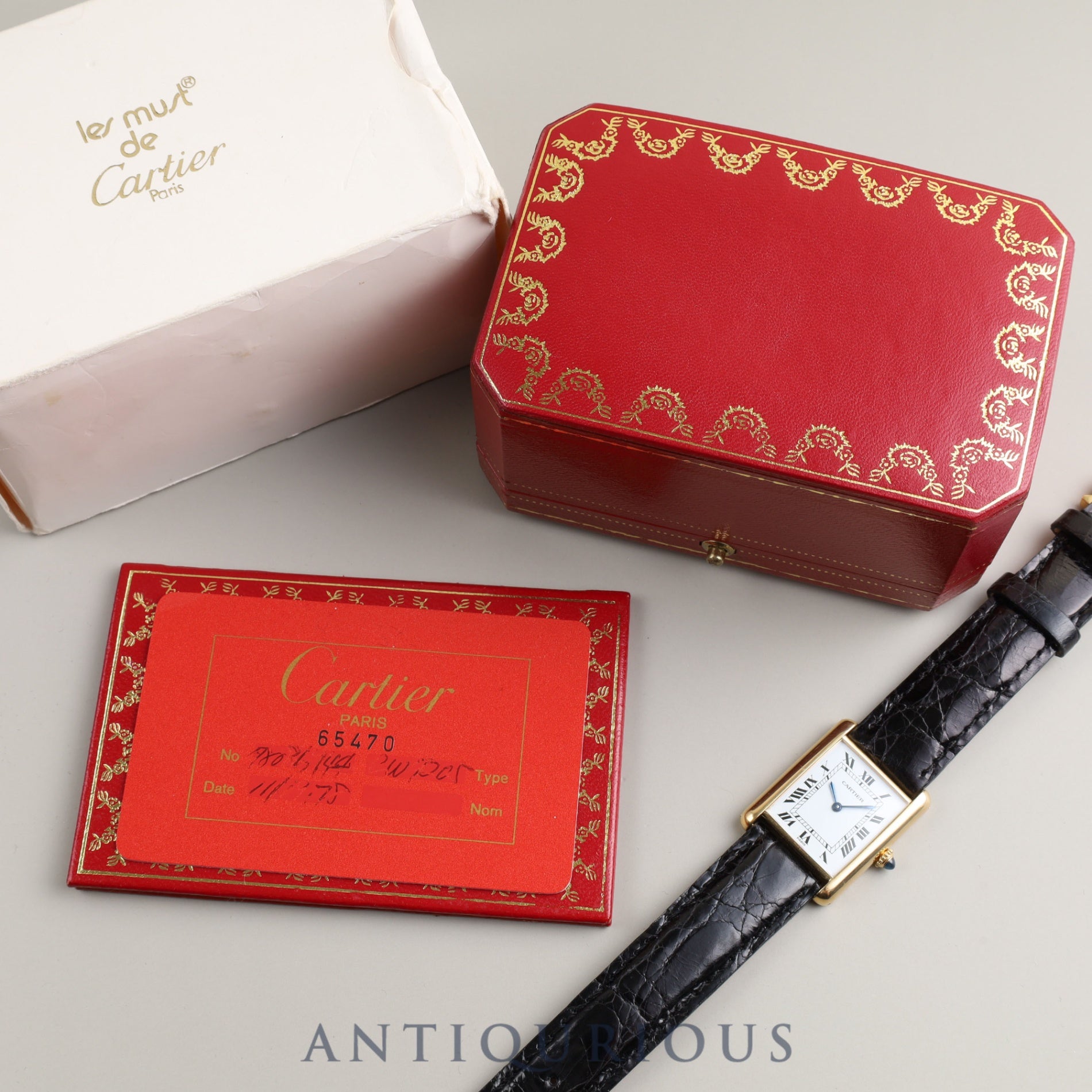 CARTIER カルティエ LOUIS CARTIER LM ルイ カルティエ LM  78086 手巻き Cal.78-1（ETA2512-1）750YG 革 純正尾錠（750）ホワイトPARIS文字盤 保証書（1978年）箱