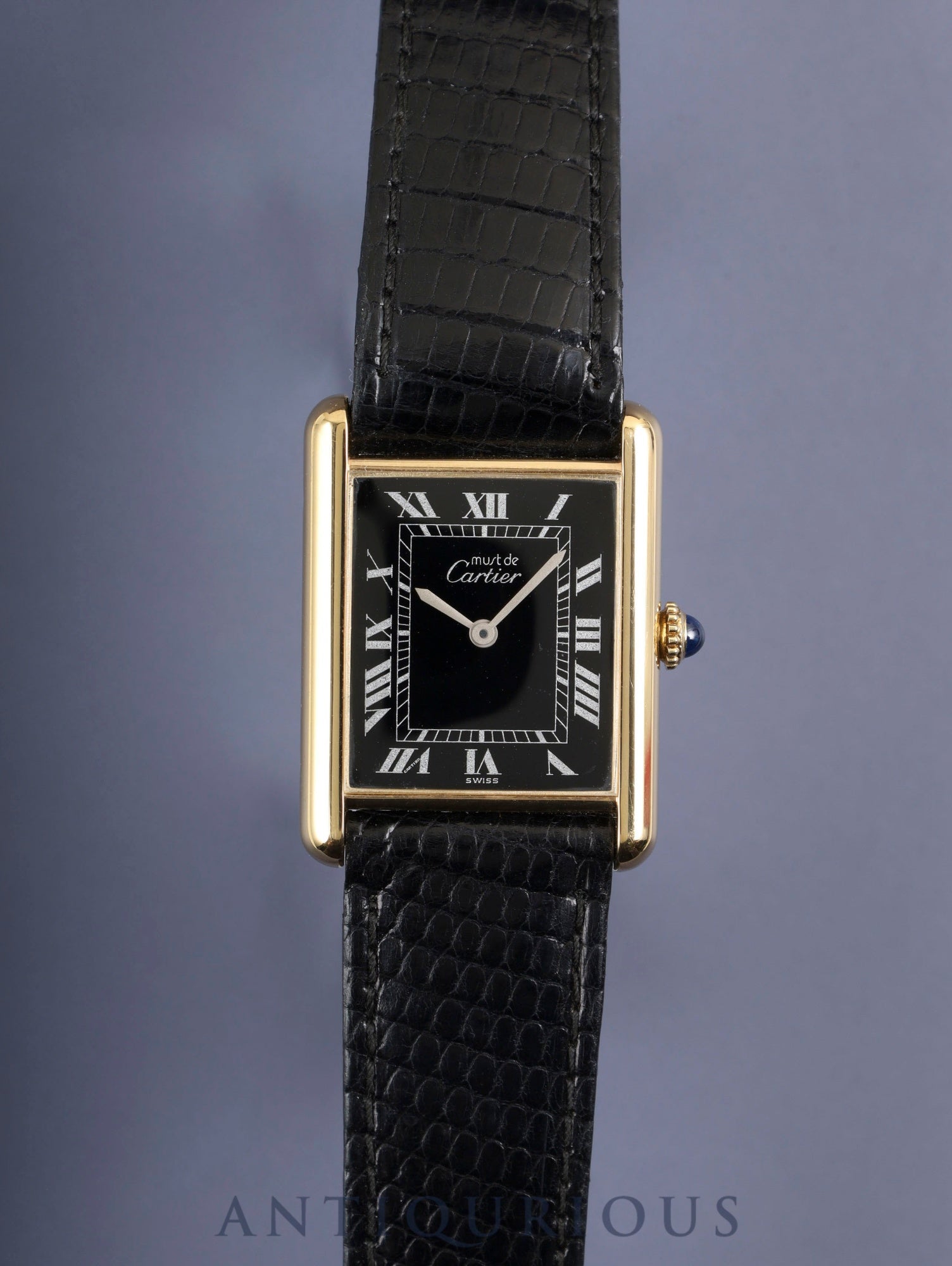 Cartier Must Tank LM Manual Winding SV925 Genuine Leather Strap Genuine Buckle (GP) Black Roman Dial Overhauled