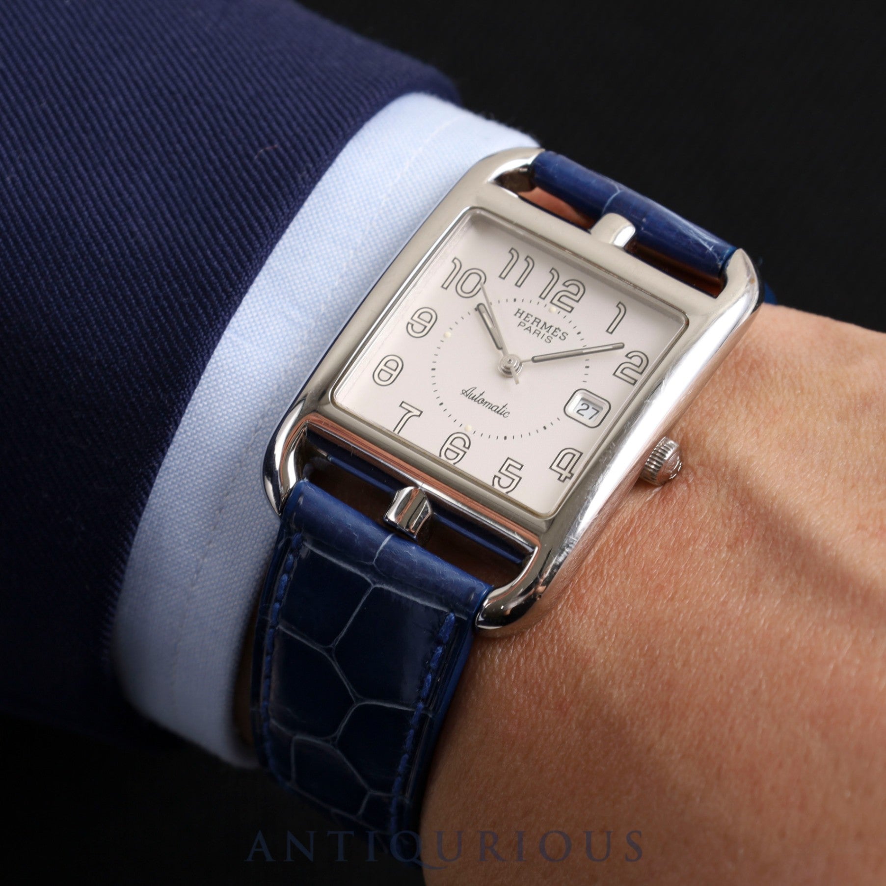 Hermes Cape Cod CC1.710 Automatic SS JEAN-CLAUDE PERRIN Leather Strap Silver Dial Overhauled