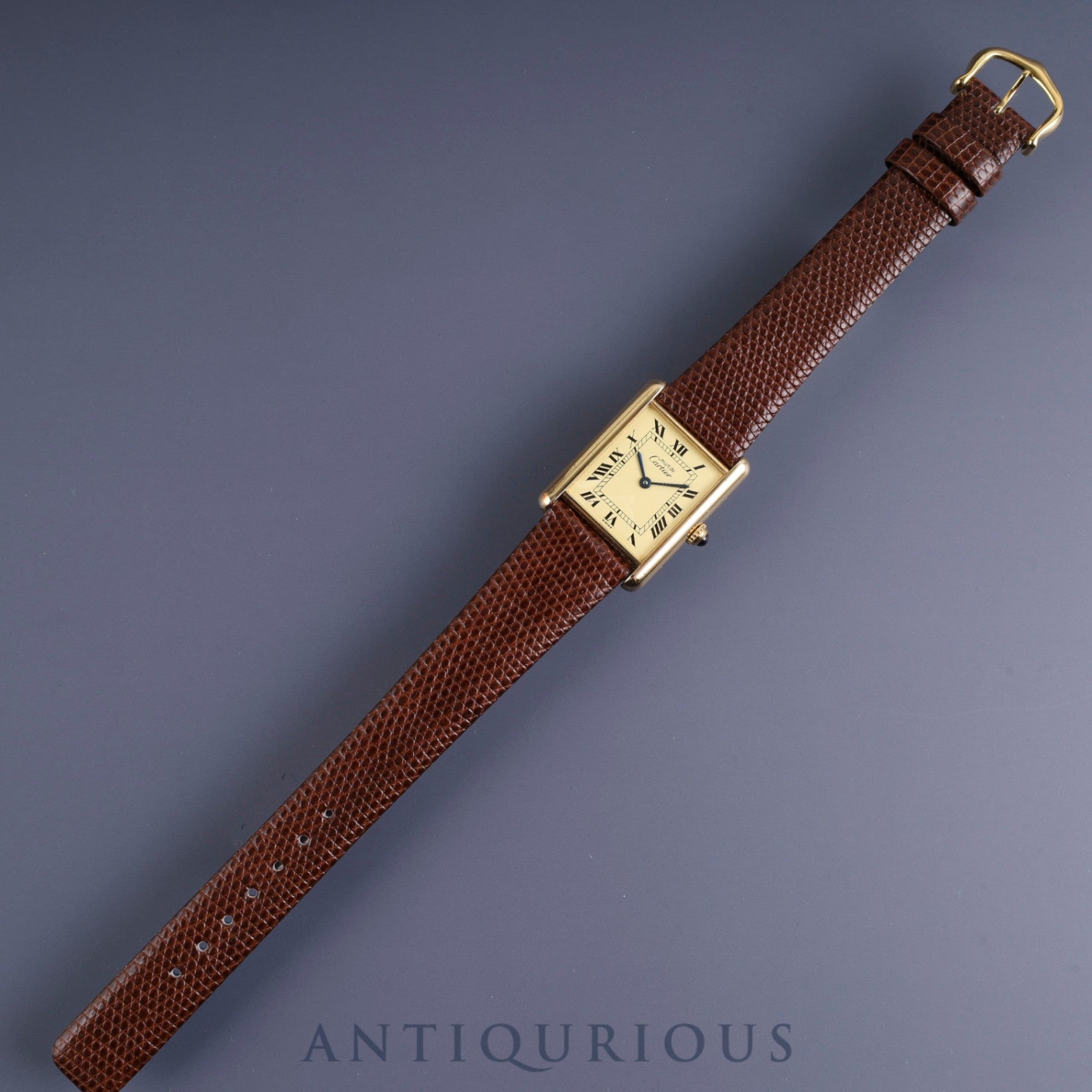 Cartier Must Tank LM 590005 Quartz Cal.90 SV925 Leather Genuine Buckle (GP) Ivory Roman Dial Overhauled