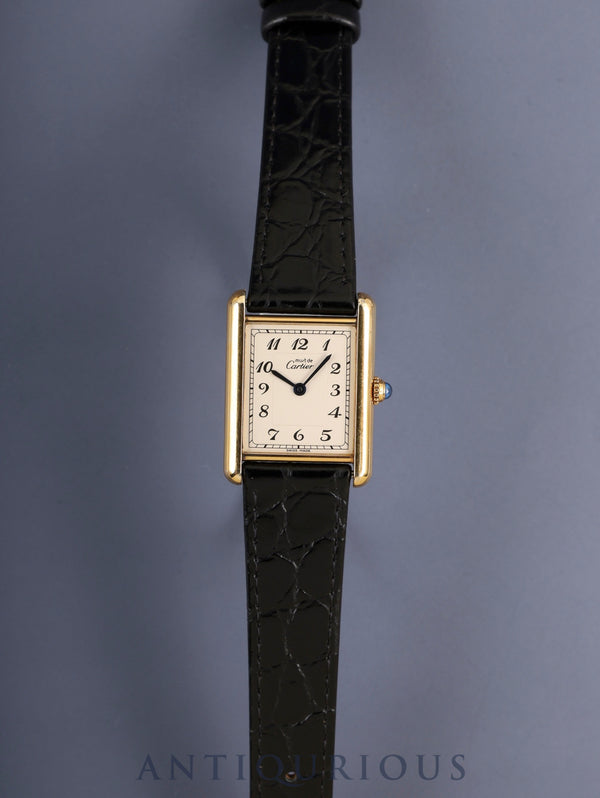 Cartier Must Tank LM 590005 Quartz SV925 Leather Genuine Pin Buckle (GP) Arabic Dial (SWISS MADE) Overhauled, Complete Service at Cartier Boutique
