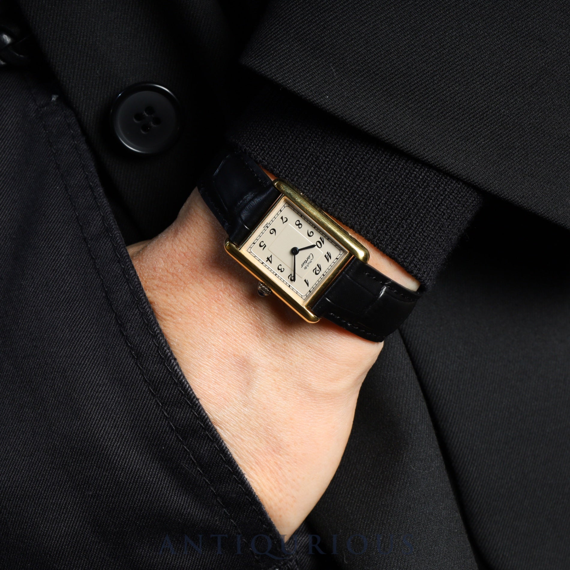 カルティエ マストタンク LM 590005 クォーツ Cal.- SV925 革 純正Dバックル（GP）アラビア文字盤 1982年頃～1995年頃 オーバーホール済み 新品仕上げ済み