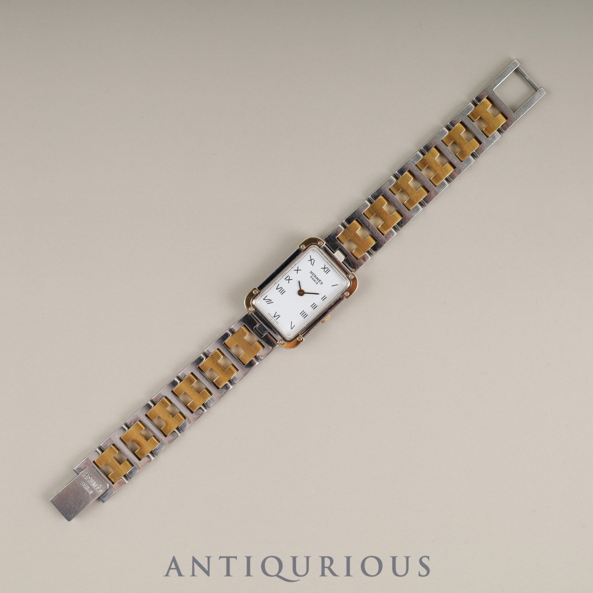 Hermes Cloajour 75.03 Quartz Cal.976.001 SS/GP SS/GP White Dial Warranty (1994) Box Booklet Overhauled